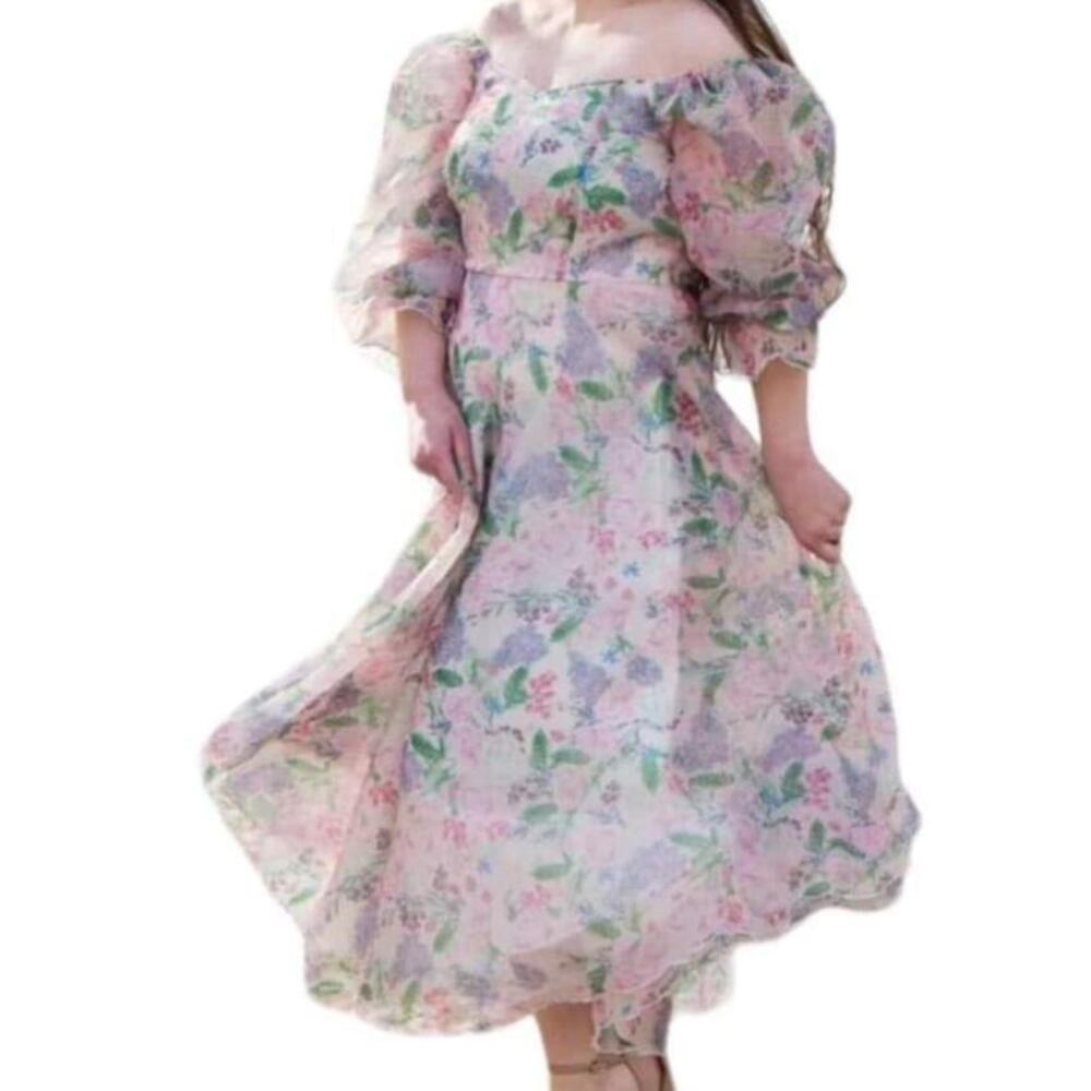 SHEIN Modely Floral Dresses Lantern Sleeve Size L 8/10